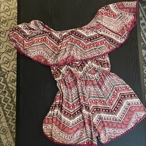 Rue21 Maroon and White Chevron Romper